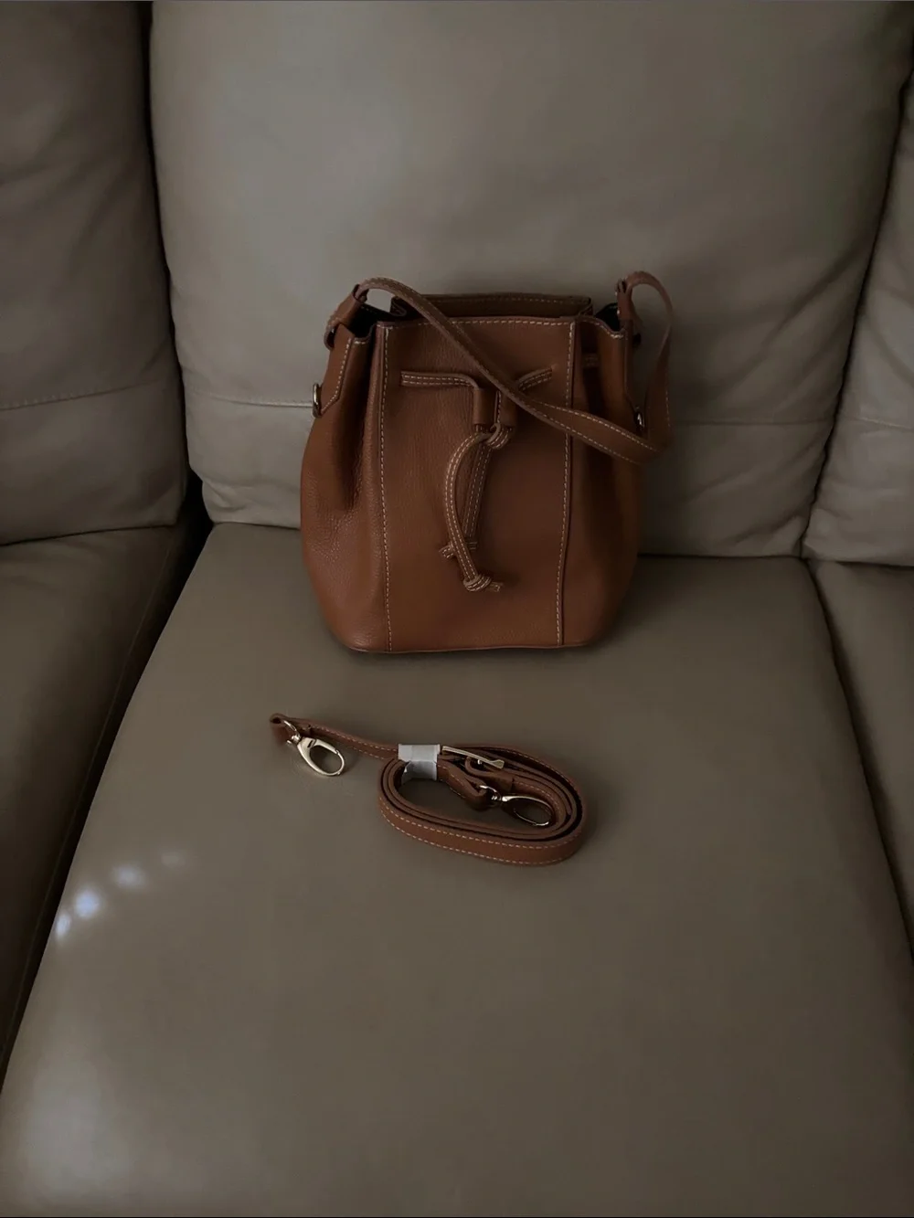 Classic Brown Drawstring Crossbody Bucket Bag
